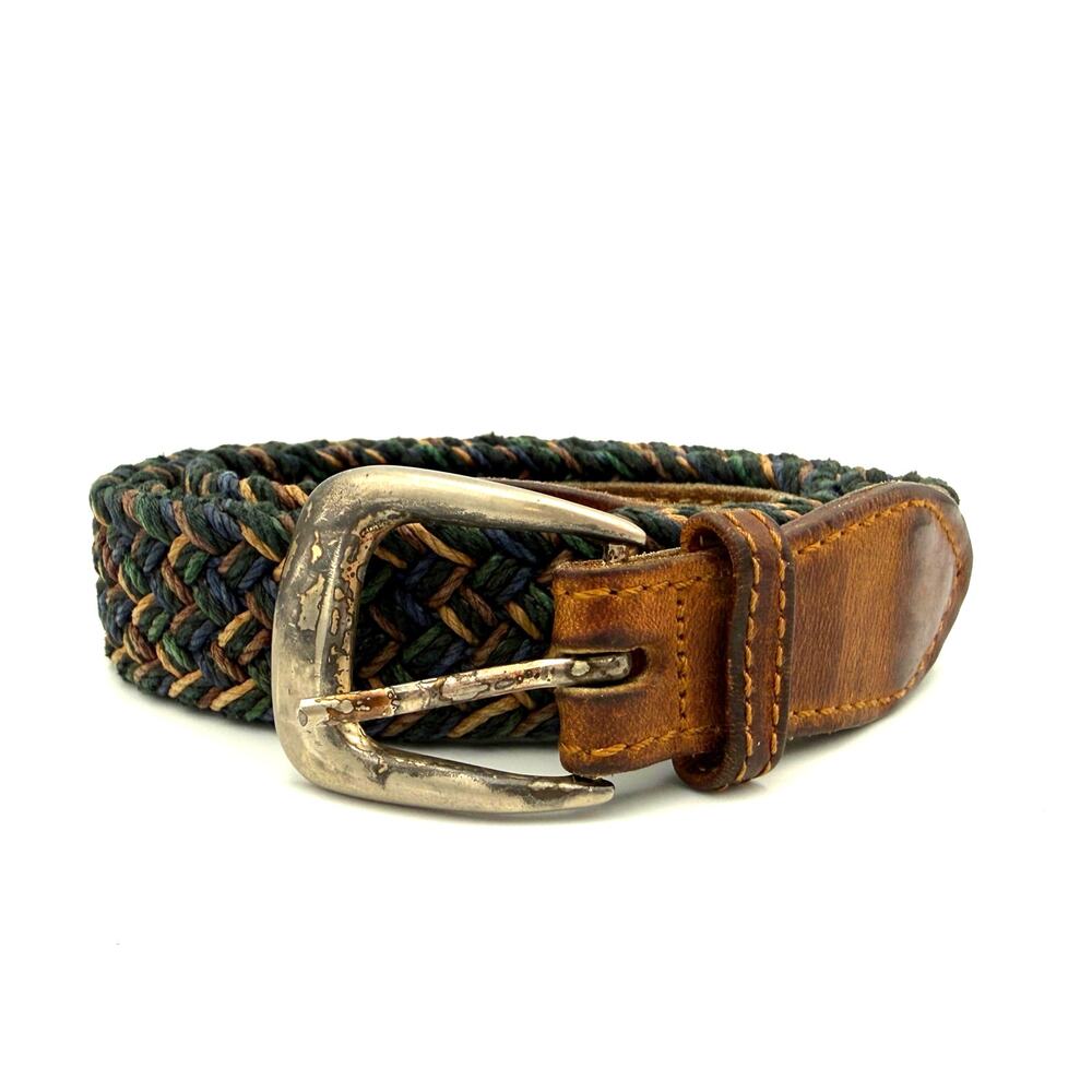 Vintage Braided Belt Leather Ends Patina Buckle 90s Boho Womens Unbranded